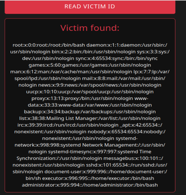 /etc/passwd content via injection